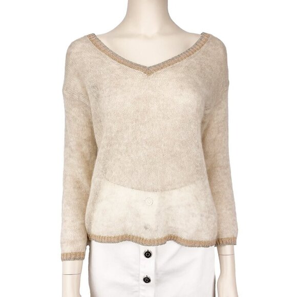GERARD DAREL sahara Softest Mohair V-Neck Open Knit Shiny Neutral French sz 1 - Picture 6 of 11